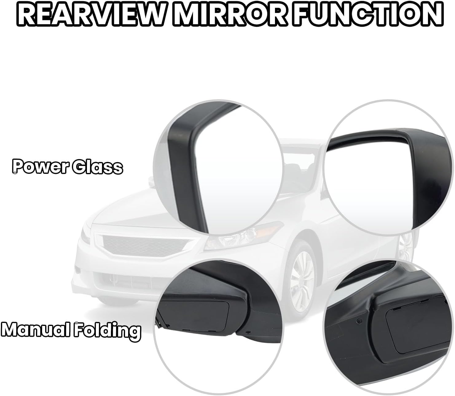 Driver Side Mirror Compatible with 2008 2009 2010 2011 2012 Honda Accord Rear View Mirrors with Power Glass Manual Folding Non-Heated Alabaster Silver Metallic 3 Pins Left