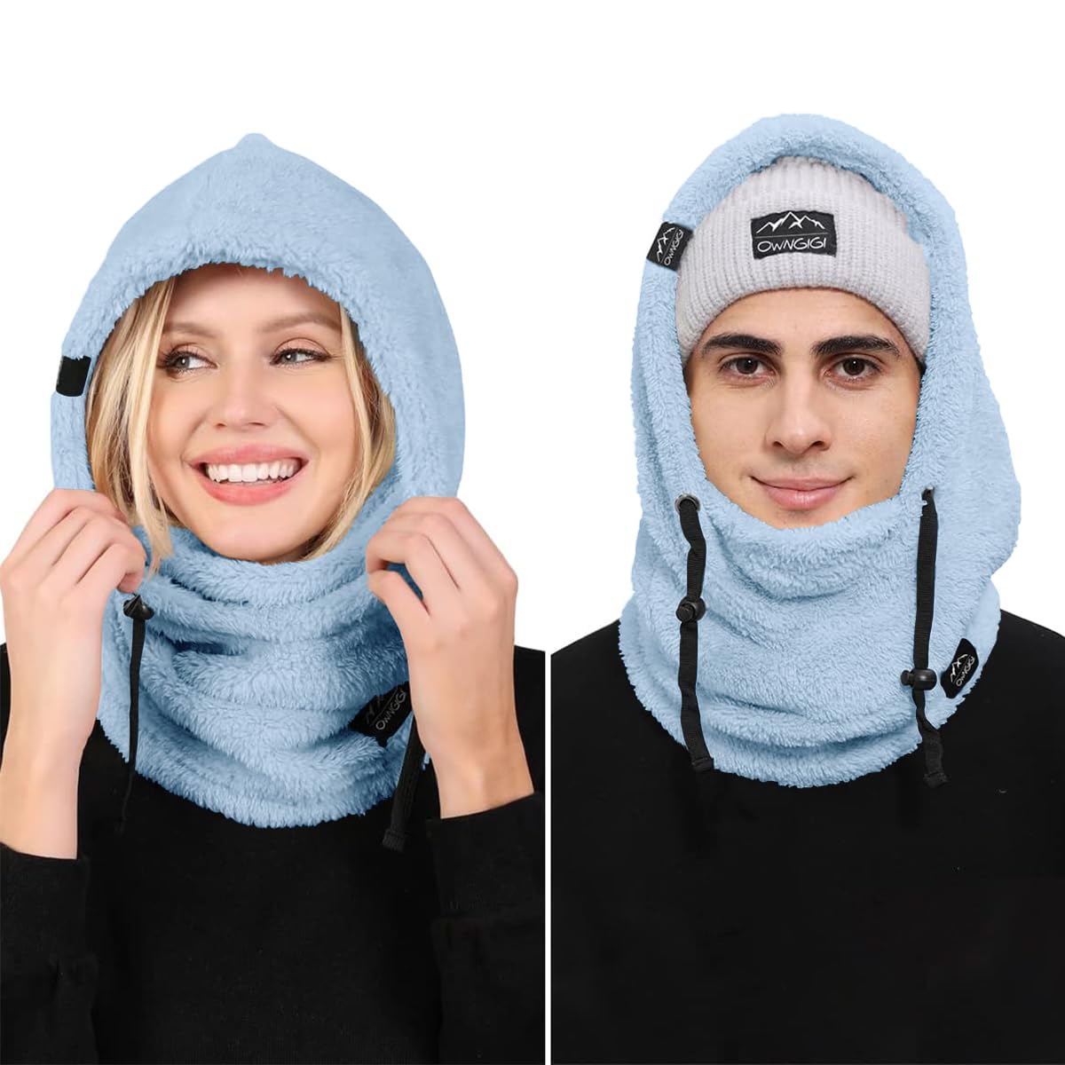 OWNGIGI Pasamontañas de invierno para hombres y mujeres, para clima frío, forro polar, resistente al viento, con capucha, bufanda, gorro, calentador de cabeza