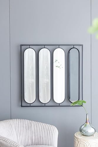 Espejo de pared ovalado grande de 36 x 36 pulgadas con marco cuadrado negro, decoración del hogar para sala de estar, dormitorio, entrada, oficina