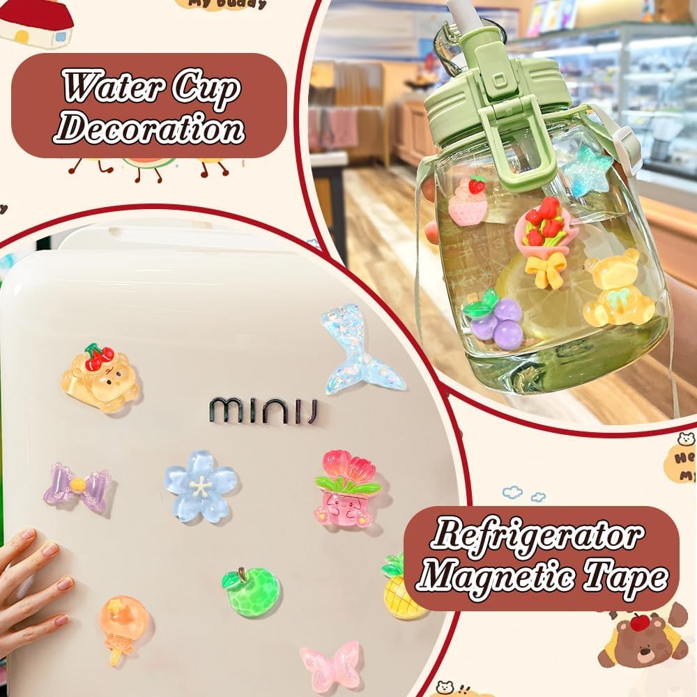 Daily Crafts 40 pcs, Kawaii 3D Resin Stickers for Kids Cute Flatback Resin Charms, Cartoon Charms Decorations for DIY Craft Phone Laptop Cases, DIY Embellishments for Slime and Crafts 2