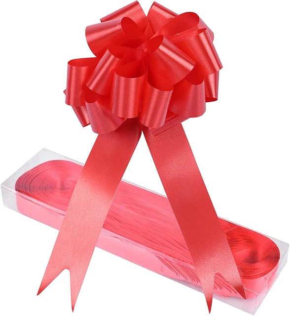 Nicola 30 Pack Pull Bows Large Satin Ribbon Florist Red Pull Bows for Gift Wrapping, Wedding Cars, Baskets, Party Decorations (Red)
