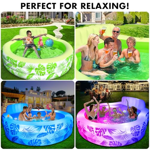 Inflatable Pool with Pool Lights, 2024 Oversized Thickened Blow Up Pool with Seat, Family Inflatable Pool for Audlts, 90"x90"x24" Large Inflatable Kids Pools for Backyard, Kiddie Pool Outdoor（Yellow） - Thumbnail 7
