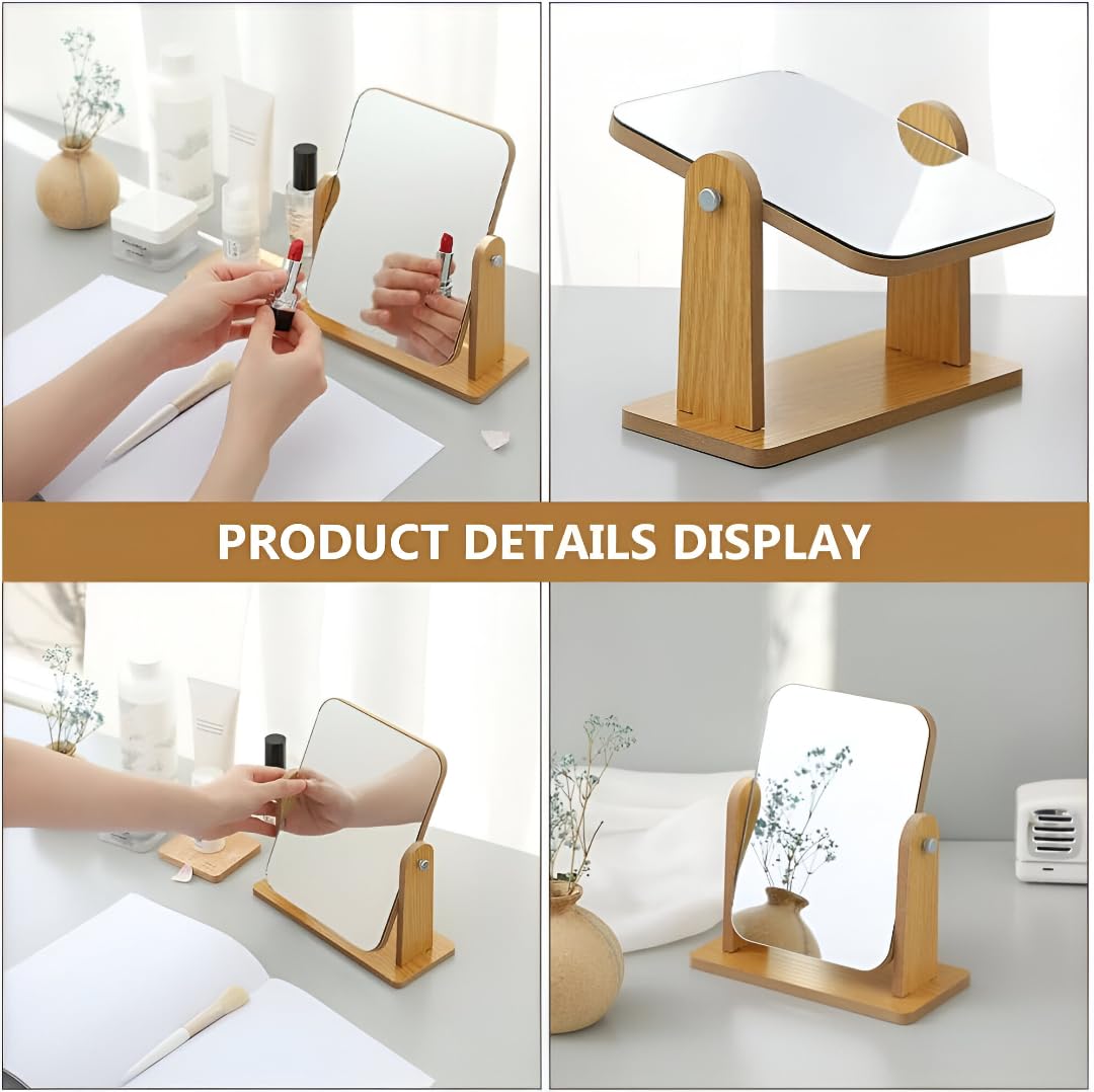 Glitzn Portable Wooden Tabletop Mirror – Adjustable Frame for Dorm & Travel Natural Wood Desk Mirror – Minimalist Vanity Mirror 1