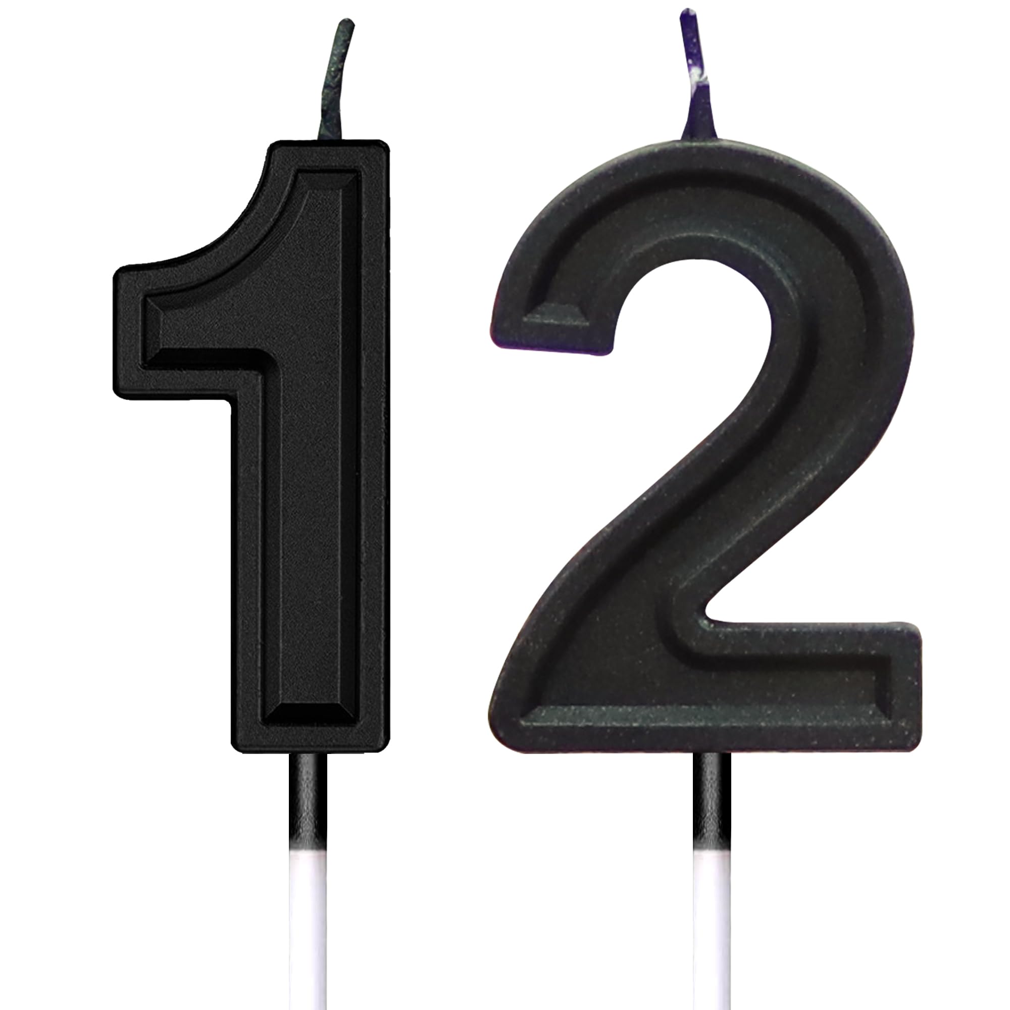 TOYVENTURES Black Number Birthday Candle 3D Designed Cake Topper Decorations for Happy Birthday Candles Wedding Anniversary (Number 12)