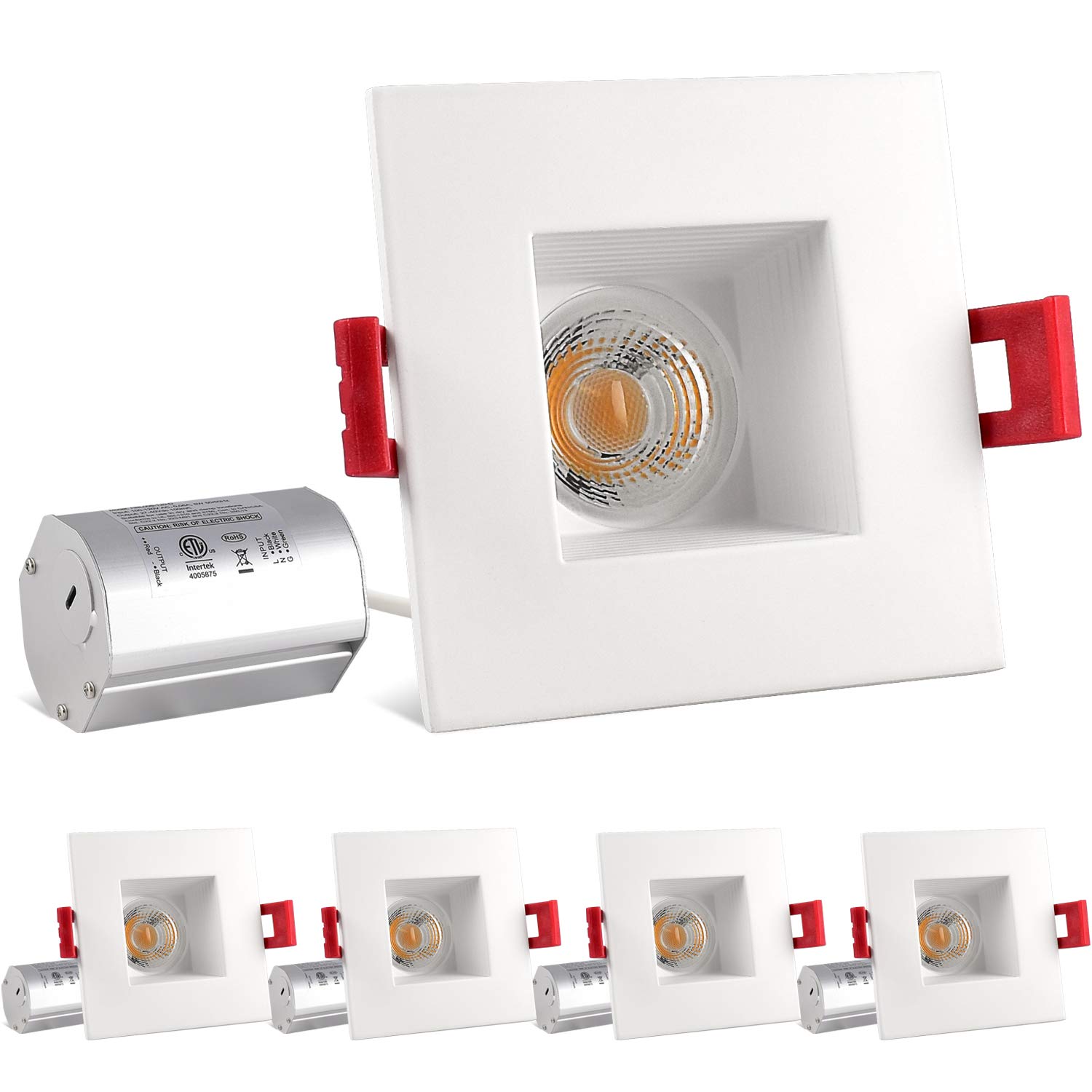 LUXRITE 2 Inch Square LED Recessed Light with Junction Box, 8W