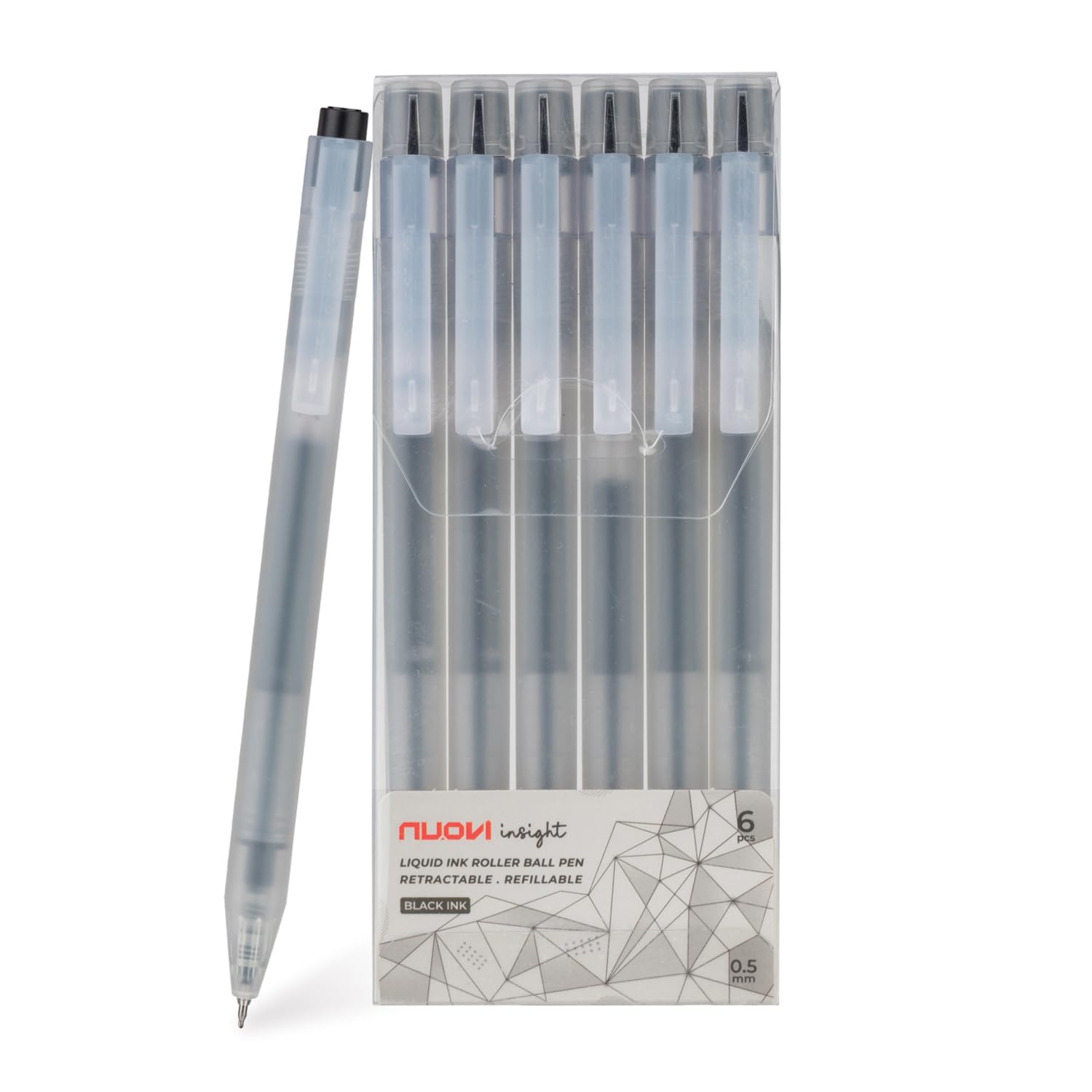 Insight Retractable Rollerball Pens | 0.5mm Micro Tip with Glass Body Design | Quick-Drying, Smudge-Free Ink for Smooth Ink flow | Ideal for Office, School & Journaling (Black Ink, Pack of 6)-image-45