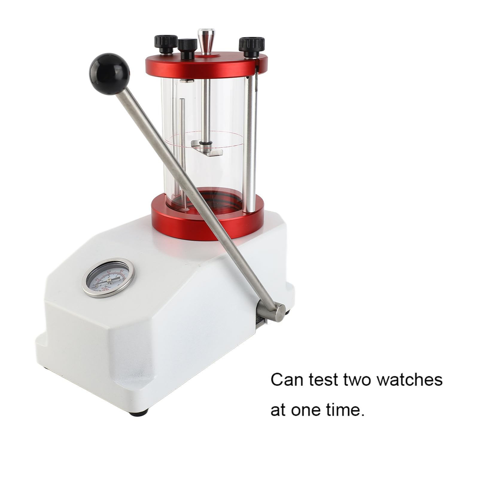 Tester per orologi impermeabile, macchina per test di pressione professionale per doppio orologio, cilindro trasparente per orologiai, materiale in lega, 240 mm, misura orologi 2,