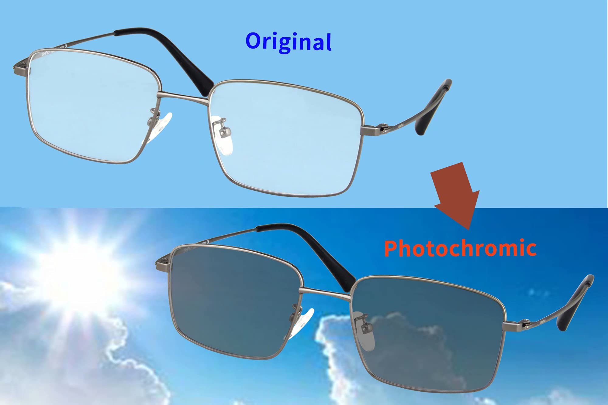 SHINU Photochrom Progressiv Multifokus Computer Lesebrille Herren Blau Licht Blockierung Multifokal Leser Multi Fokus No Linie Brille-MF9045