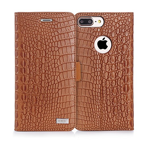 iPhone 8 Plus Case,iPhone 7 Plus Case, WWW [Crocodile Pattern] RFID-Resisting Premium PU Leather Wallet Case Flip Phone Case Cover with Card Slots foriPhone 7 Plus/8 Plus Brown