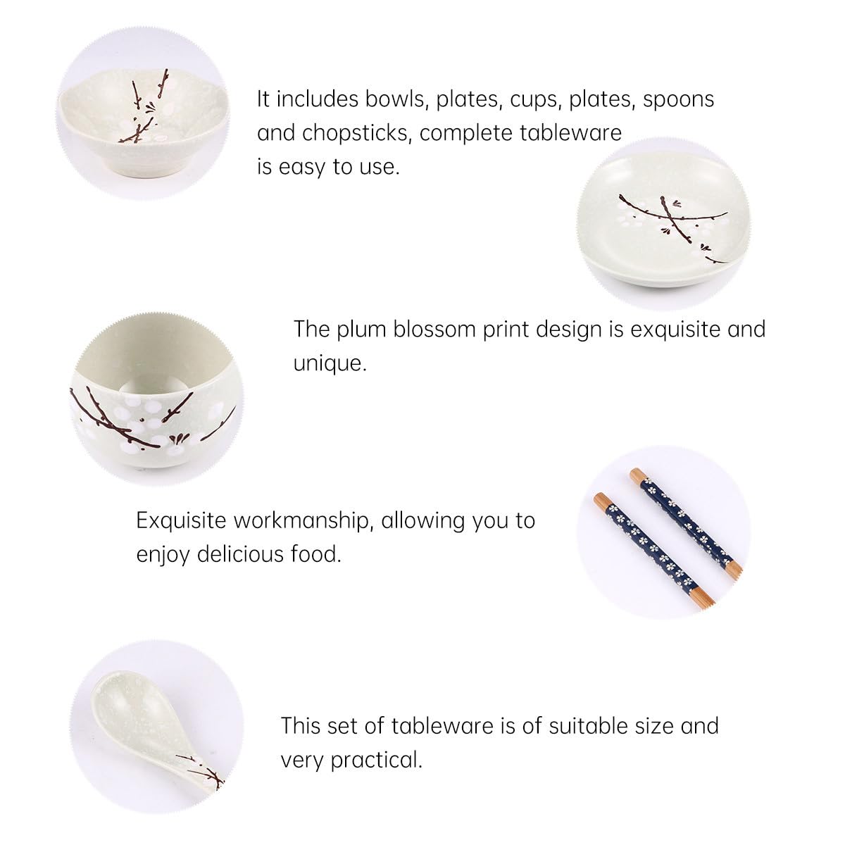 FRCOLOR Ensemble de Vaisselle Japonaise Comprenant Assiette, Bol, Tasse, Plat, Cuillère et 6 Pièces en Céramique pour Repas Quotidiens