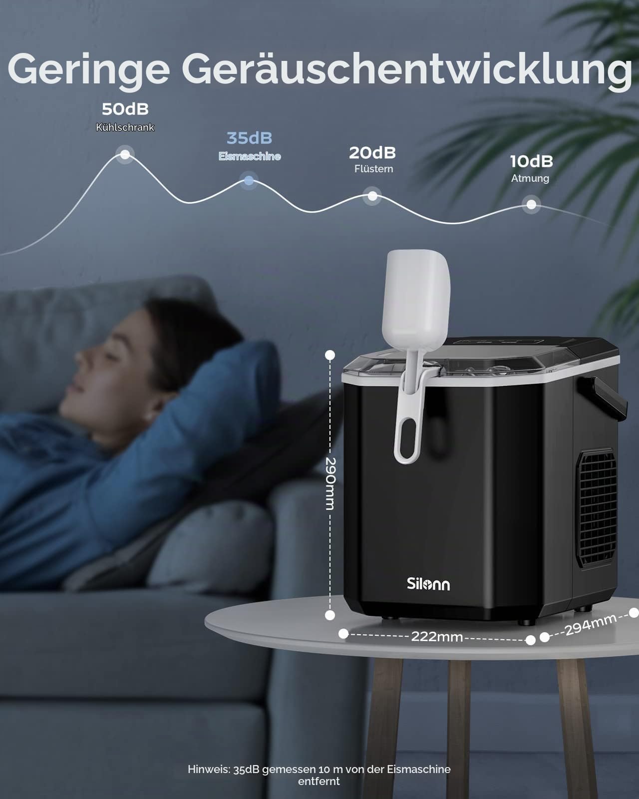 Silonn Eiswürfelmaschine mit Griff-Eiswürfelkorb – Tragbar & Selbstreinigend, Mini Ice Maker 9 Eiswürfel/6 Min. 12 KG/Tag, Eiswürfel einfach entnehmen und überall nutzen