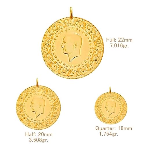 Miniatura 5 de 22k Solid Gold Gold Coin, Quarter Half Full Coin Options, Authentic Gold Coin Necklace Gift For Baby New Born New Mom Kids, Turkish Traditional Coin