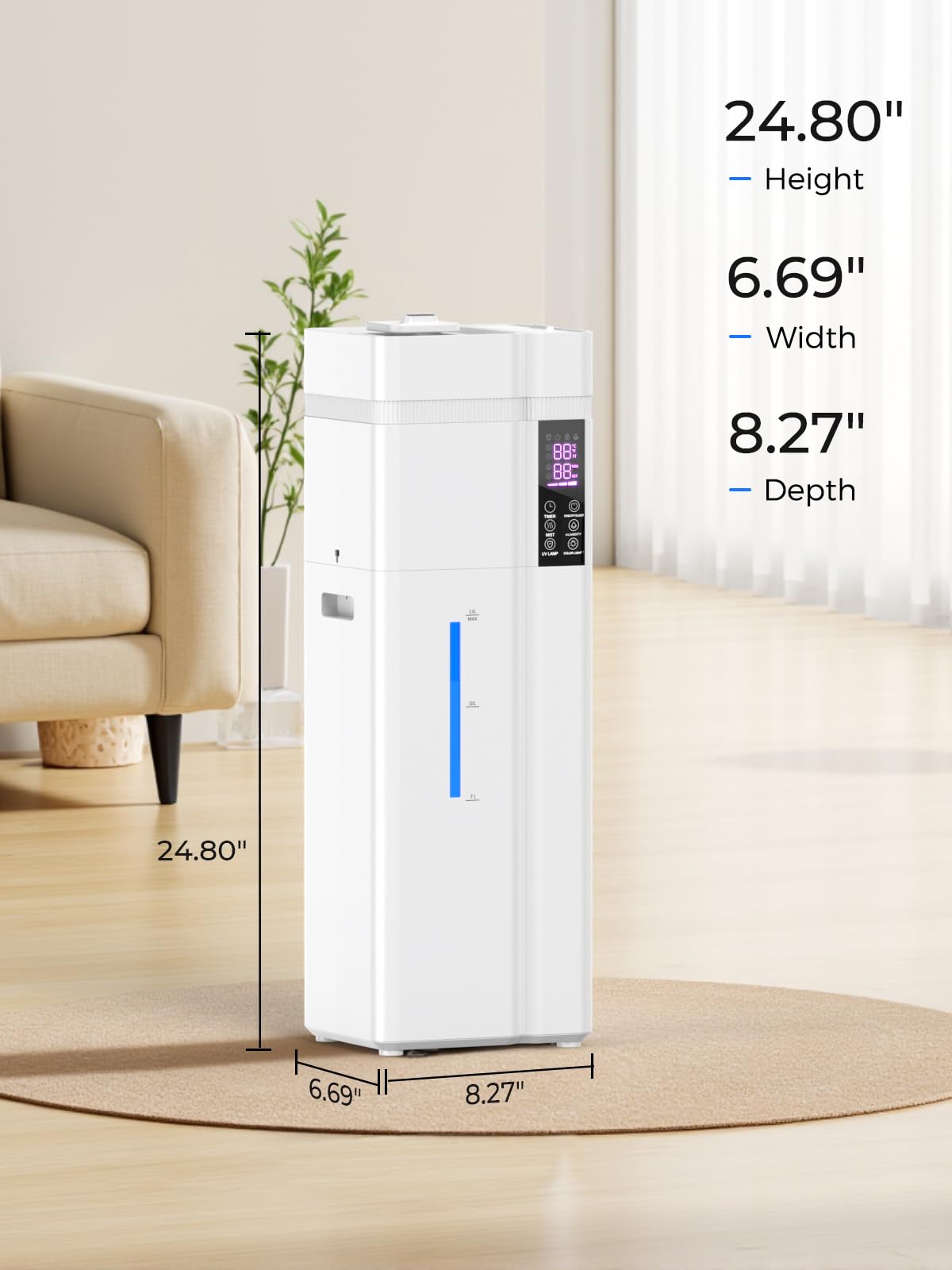 Humidificador de 13 L/3.43 galones para habitación grande, cobertura de 800 pies cuadrados, tiempo de funcionamiento de 100 horas, control automático de humedad, llenado superior, humidificadores para