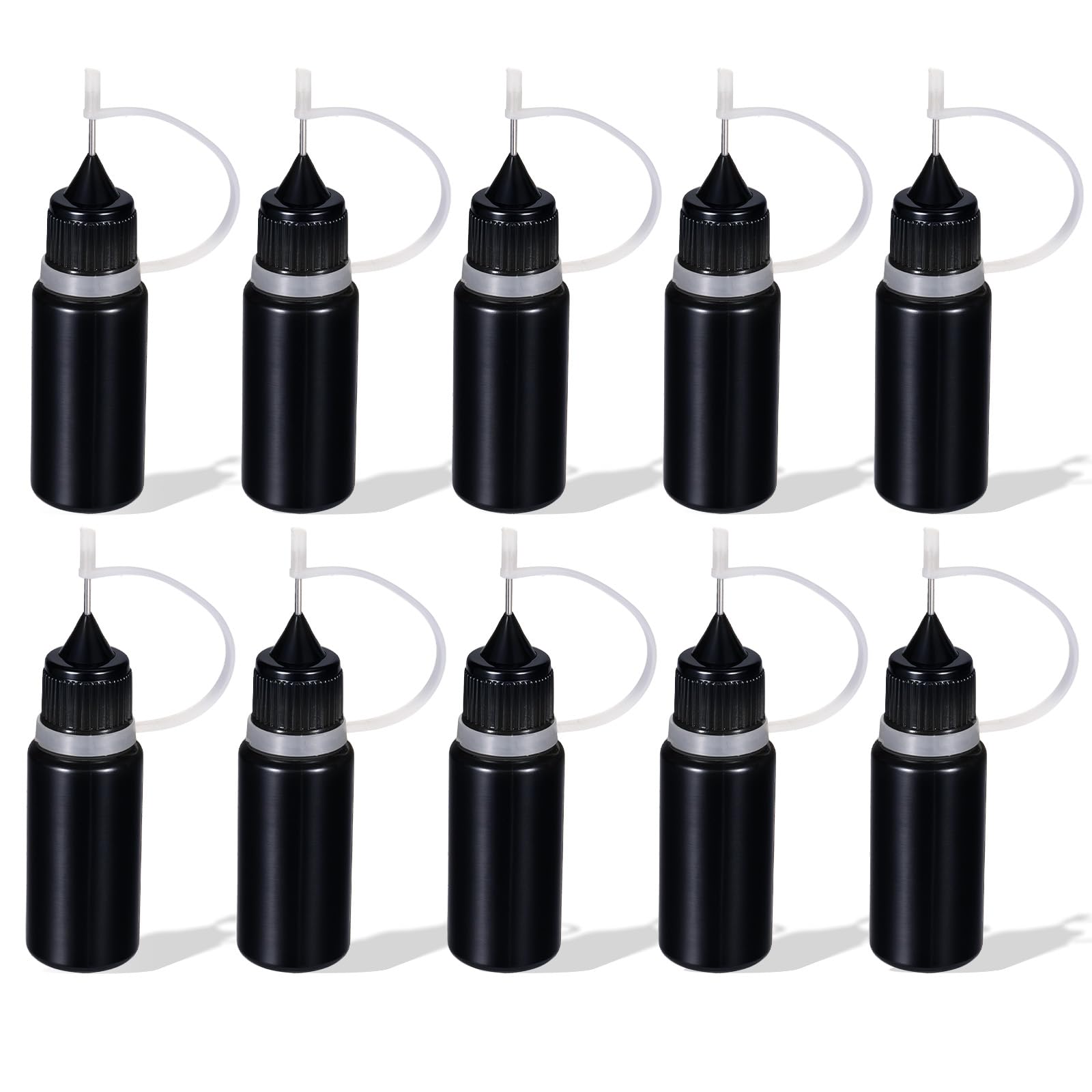 10-Pack Black 10ml Precision Squeeze Applicator Bottles with Metal Needle Tips