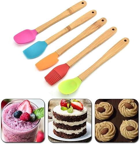 Miniatura 4 de Mini espátula de silicona cepillo raspador cuchara pala con mango de madera antiadherente resistente al calor herramientas para hornear utensilios