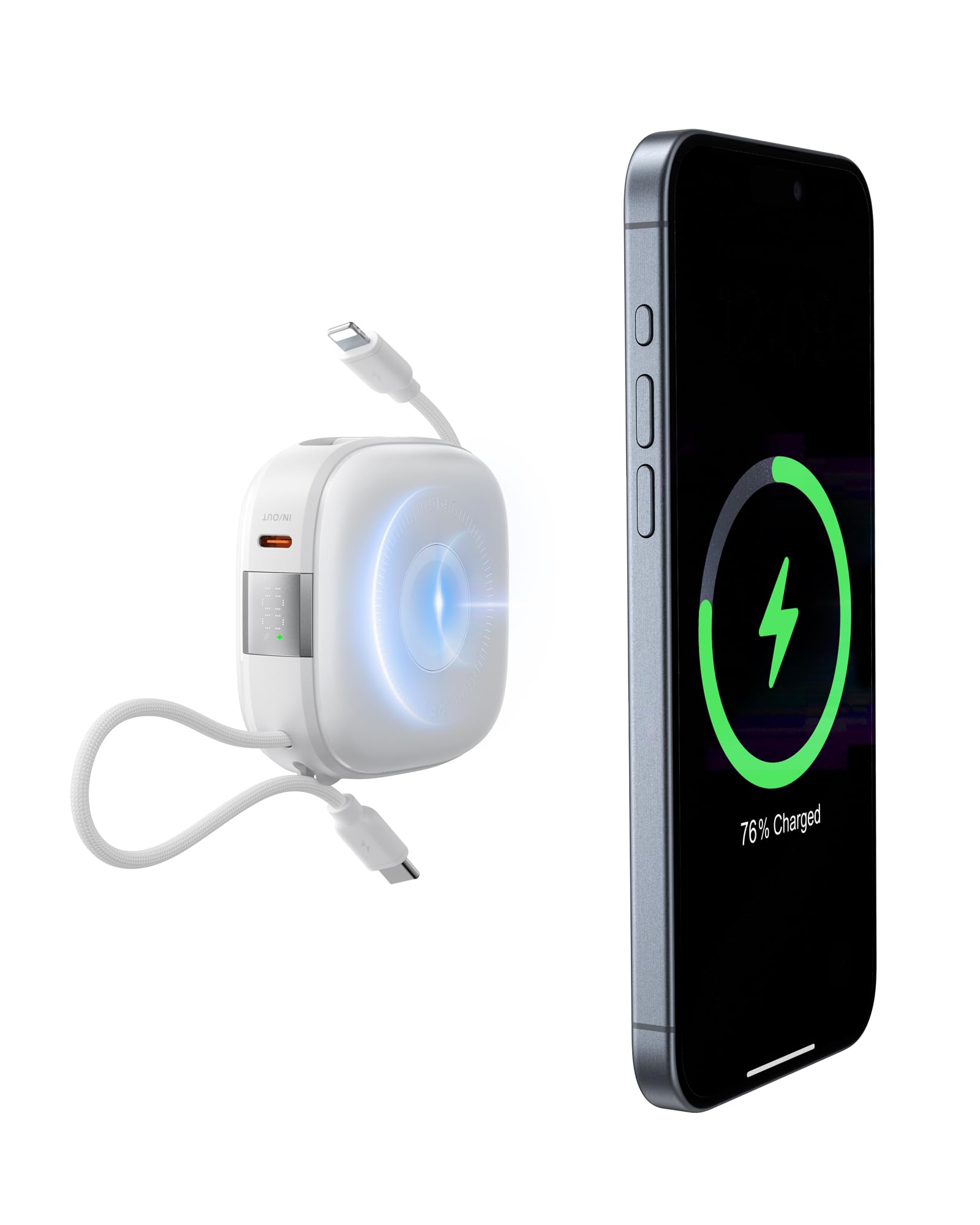 Charmast Magnetic Portable Charger, 10000mAh Wireless Power Bank 20W Fast Charging, Travel Essential Battery Pack Built-in USB C Cable for iPhone 16/15/14/13 All Series, AirPods, Apple Watch, Android