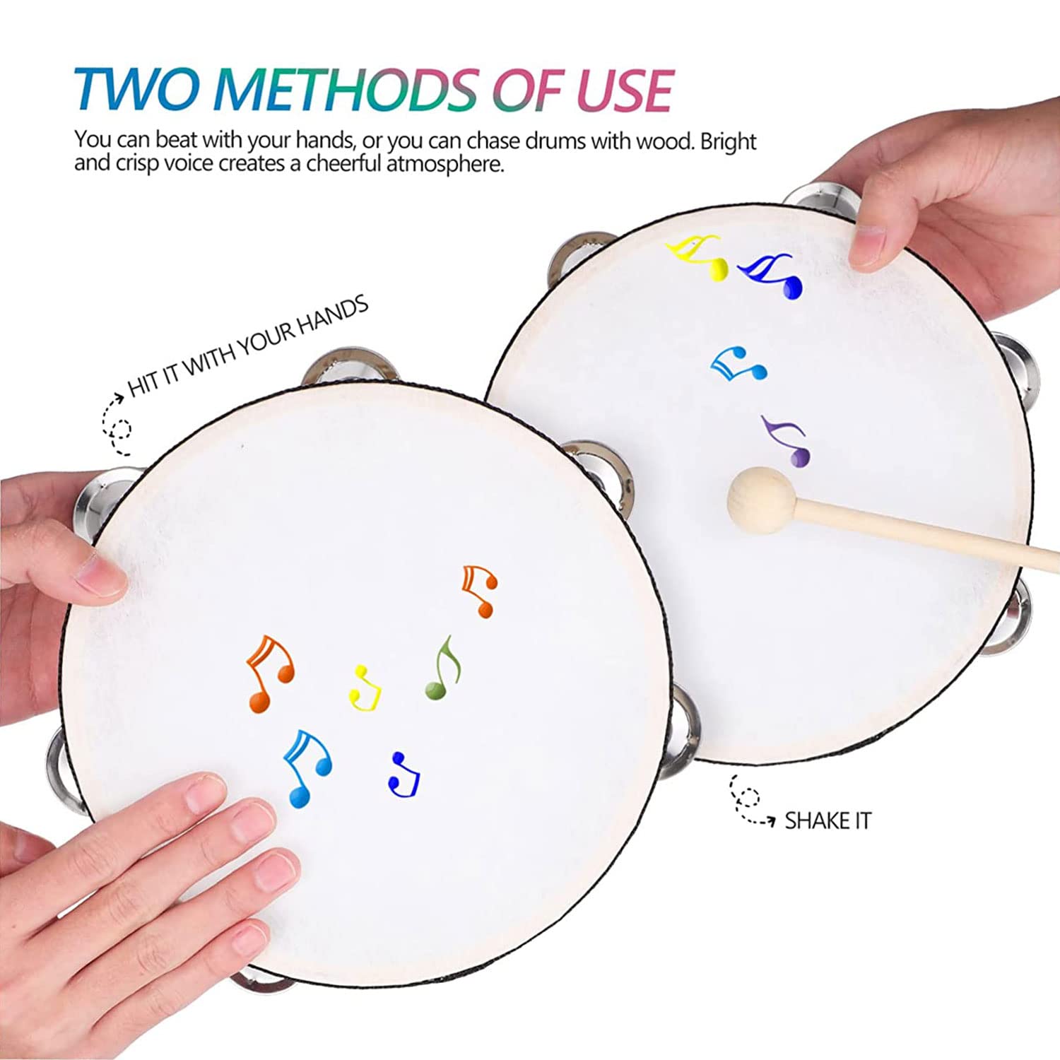 8 Pouces Tambourin à Main Cloche De Tambour Jingles En Métal Jouet