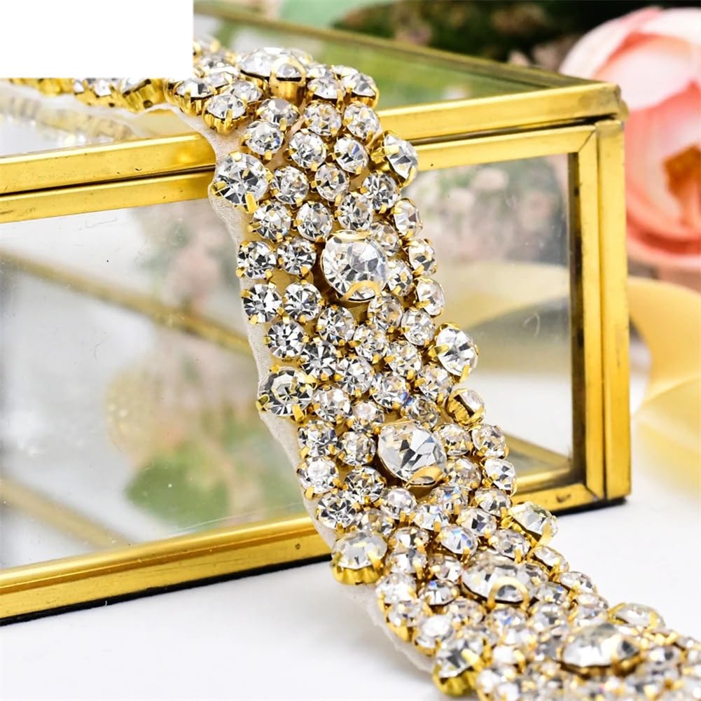 Cinturón de boda con diamantes de imitación dorados para mujer, accesorios de vestir