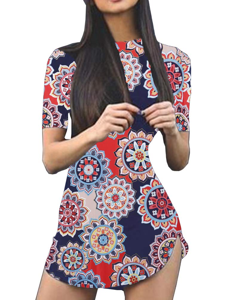 Women's Sexy Bodycon Tight Short Sleeve Mini T Shirts Dresses Irregular Hem