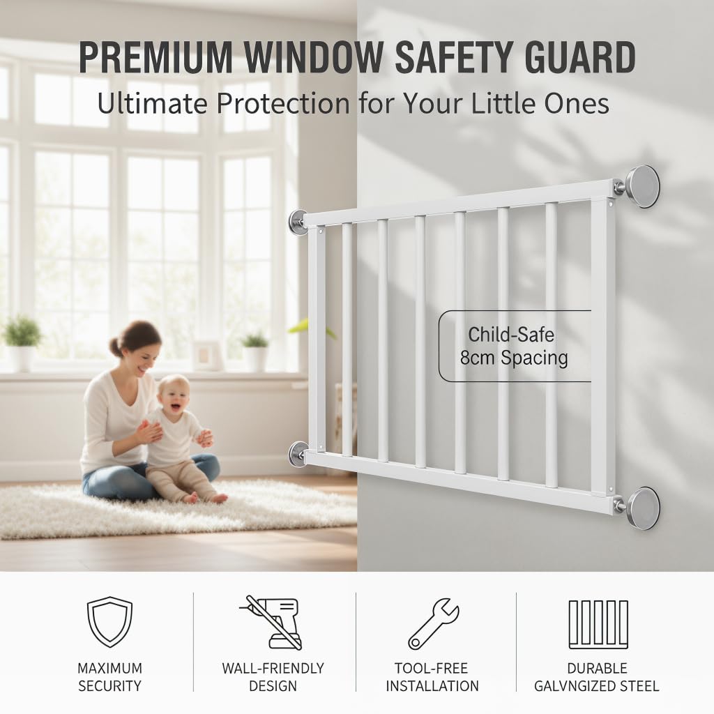 Barras de seguridad para ventanas, barandilla francesa para balcón para bebé, barandilla de ventana interior, barandilla de protección de ventana para niños, barras de seguridad para el hogar (blanco