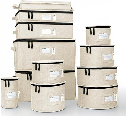 Miniatura 13 de Juego de 8 cajas de almacenamiento de China para vajilla, vasos, platos, tazas y platillos, organizador de platos resistente con divisores para Azul