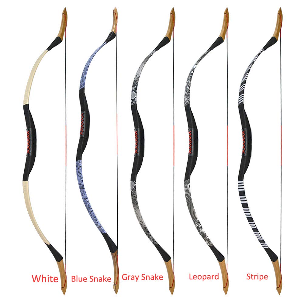 Arc Long Traditionnel à la Main en Bois en Cuir Longbow 25-40 lbs Arc Recurve Tir a l'arc Arc de Chasse Arc à la Main Mongole Pratique de tir à l'arc