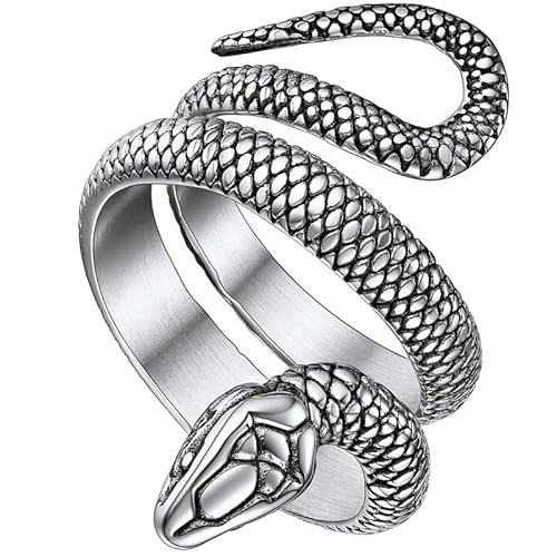 ChainsHouse Men Women Stainless Steel/18K Gold Plated/Black Snake Ring, Retro Punk Gothic Jewelry Antique Octopus Serpent Reptile Rings (with Gift Box) 01-Snake-Steel 7