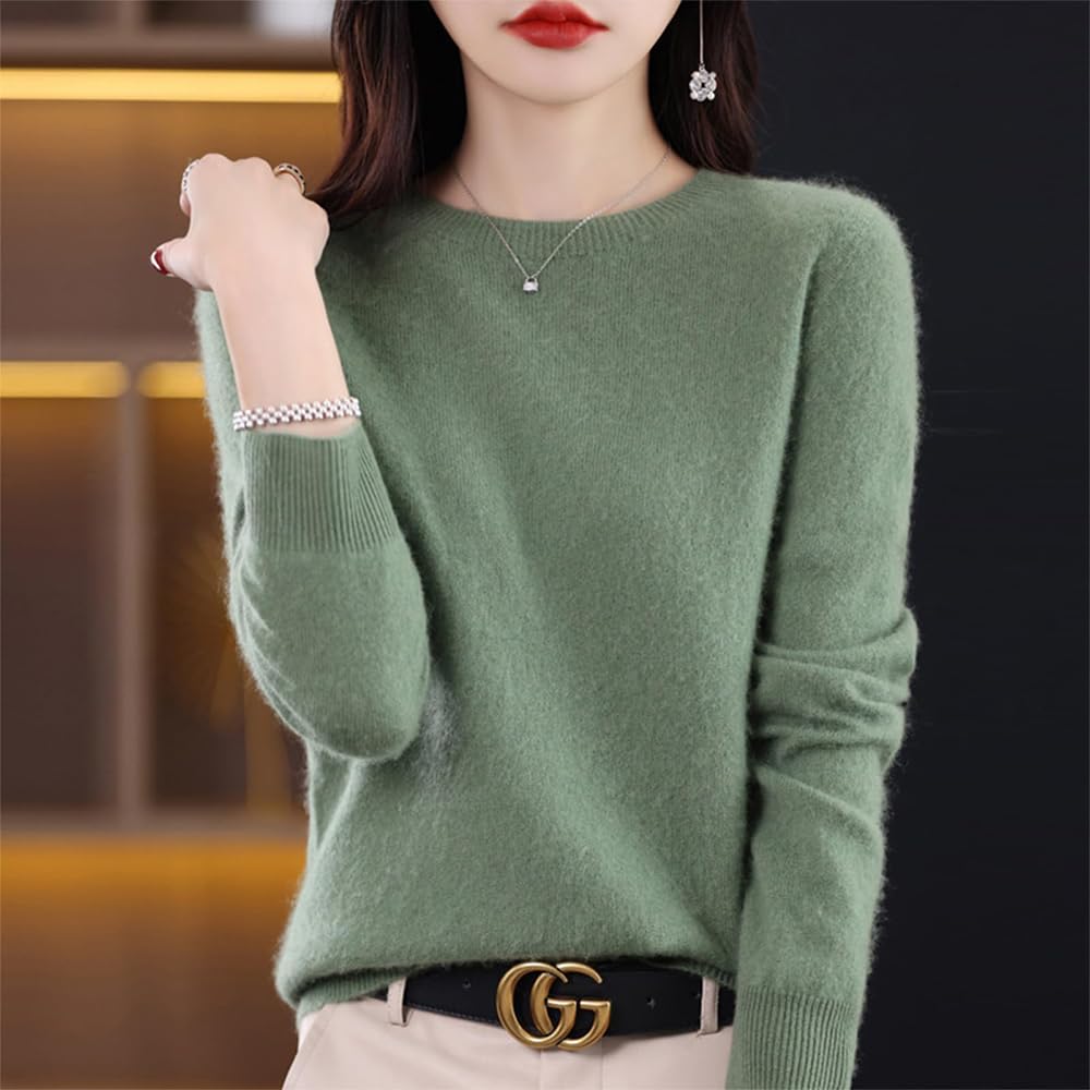 Suéteres de Cachemira para Mujer, jerséis de Cachemira, suéter de Lana Merino para Mujer, suéter de Punto Ligero (Verde Oscuro,M)