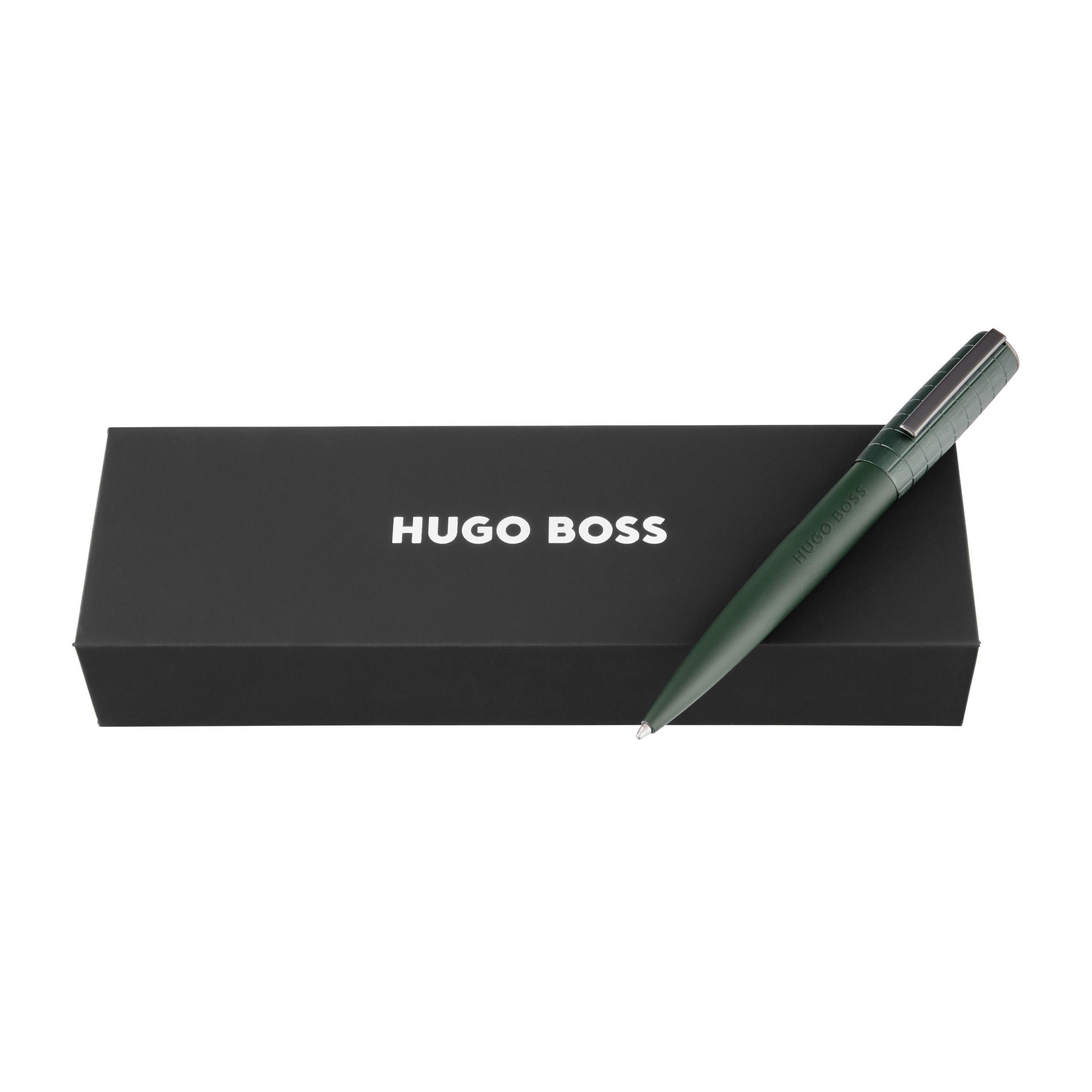 BOSS HUGO Kugelschreiber Arche Bauhaus - Design-Schreibgerät, Drehmechanik, edler Messing-Aluminium-Korpus, Luxus-Kugelschreiber mit Geschenkbox (HSK5744) (dunkelgrün)