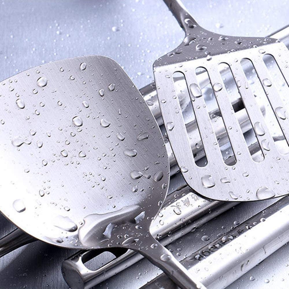 Set di utensili da cucina in acciaio inossidabile con manico cavo spatola cucchiaio da zuppa 6 pezzi kit di utensili da cucina argento per cucina moderna gadget per cucinare miglior set di utensili da