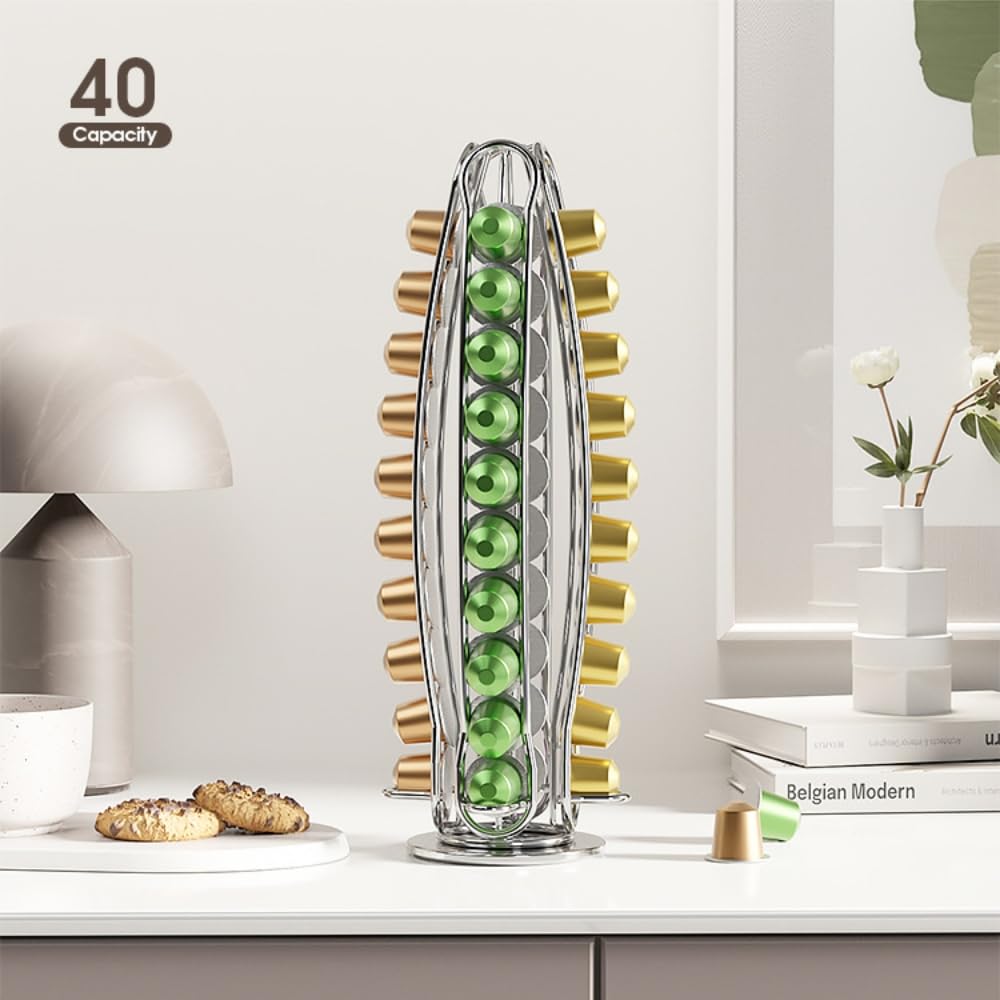 VVEEKEND Coffee Capsule Holder - 40 Pod Capacity Rotatable Coffee Pod Stand, Space-Saving Coffee Capsule Storage Rack, Compatible with Nespresso OriginalLine Capsules