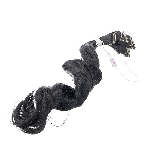 Miniatura 2 de SWACC Extensiones de cabello sintético con clip, de un color, rizado, ondulado, para fiesta, color negro, 12 piezas