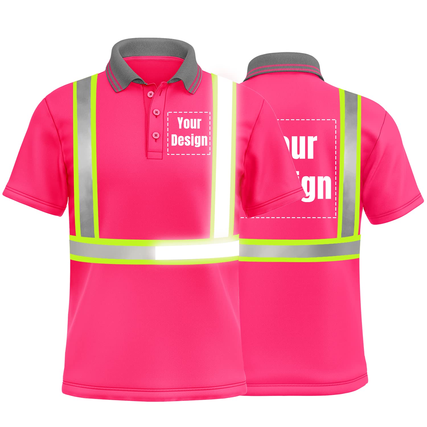 YOWESHOP Hi Vis Safety Polo Shirt Customize Your Logo with High Visibility Reflective Strips Short Sleeve T-Shirt