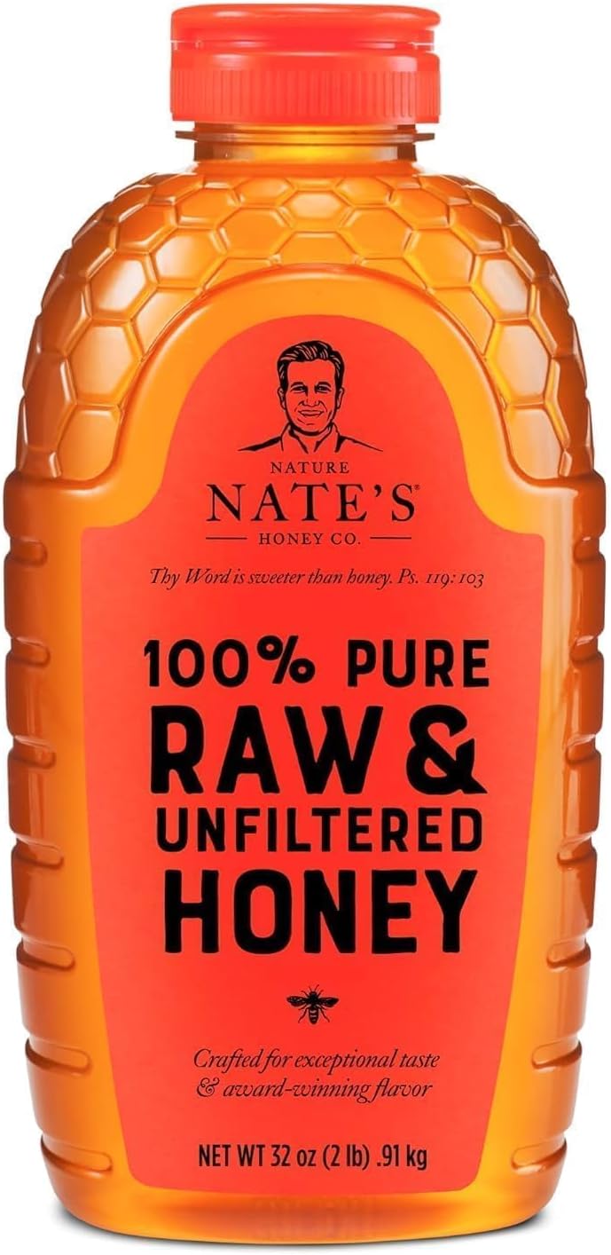 Nature Nate’s 100% Pure Raw & Unfiltered Honey; 32-oz. Squeeze Bottle; Certified Gluten Free and OU Kosher Certified; Enjoy Honey?s Balanced Flavors, Wholesome Benefits and Sweet Natural Goodness Nature Nate’s 100% Pure Raw & Unfiltered Honey; 32-oz. Squeeze Bottle; Certified Gluten Free and OU Kosher Certified; Enjoy Honey?s Balanced Flavors, Wholesome Benefits and Sweet Natural Goodness