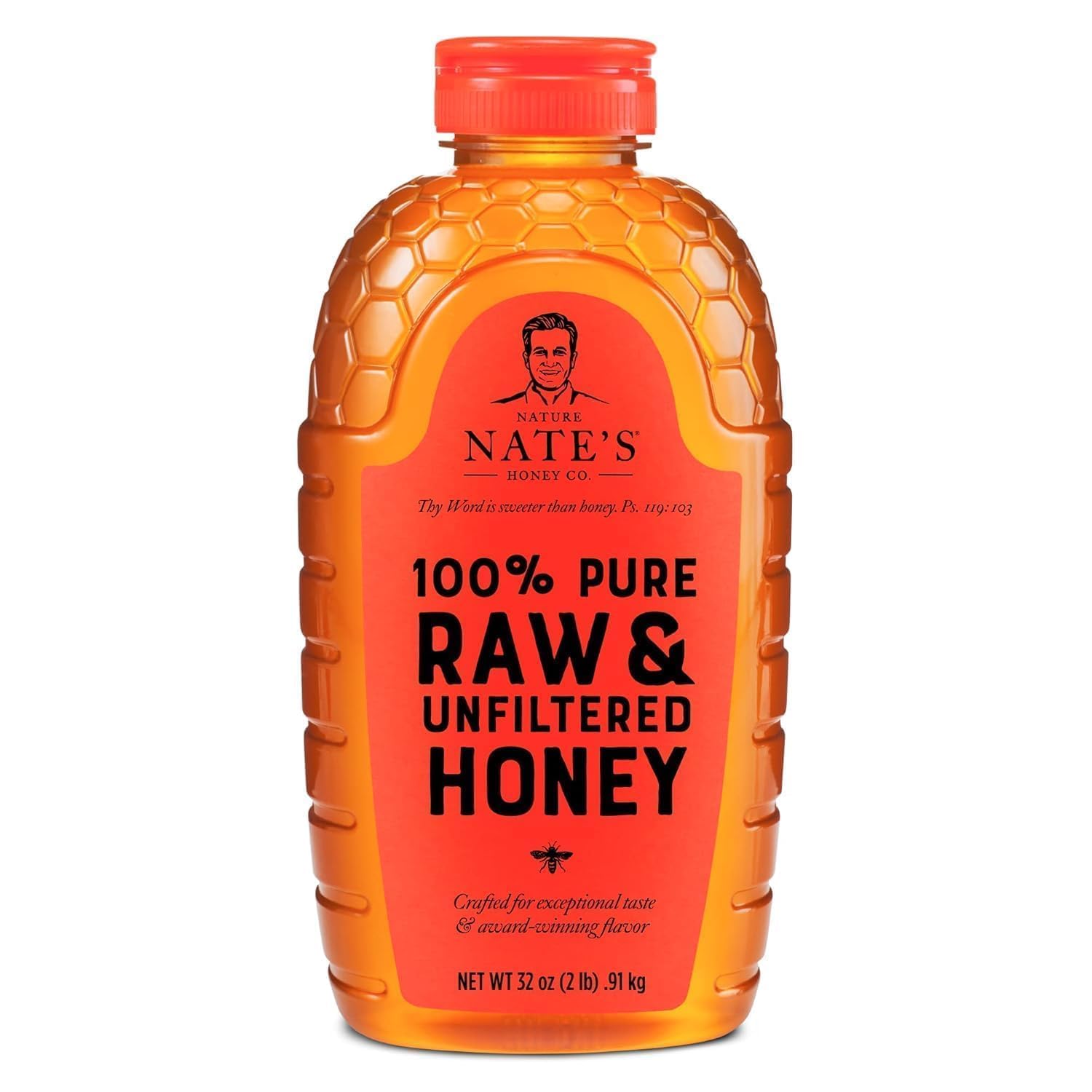 Nature Nate's100% Pure Raw & Unfiltered Honey; 32-oz. Squeeze Bottle; Certified Gluten Free and OU Kosher Certified; Enjoy Honey?s Balanced Flavors, Wholesome Benefits and Sweet Natural Goodness