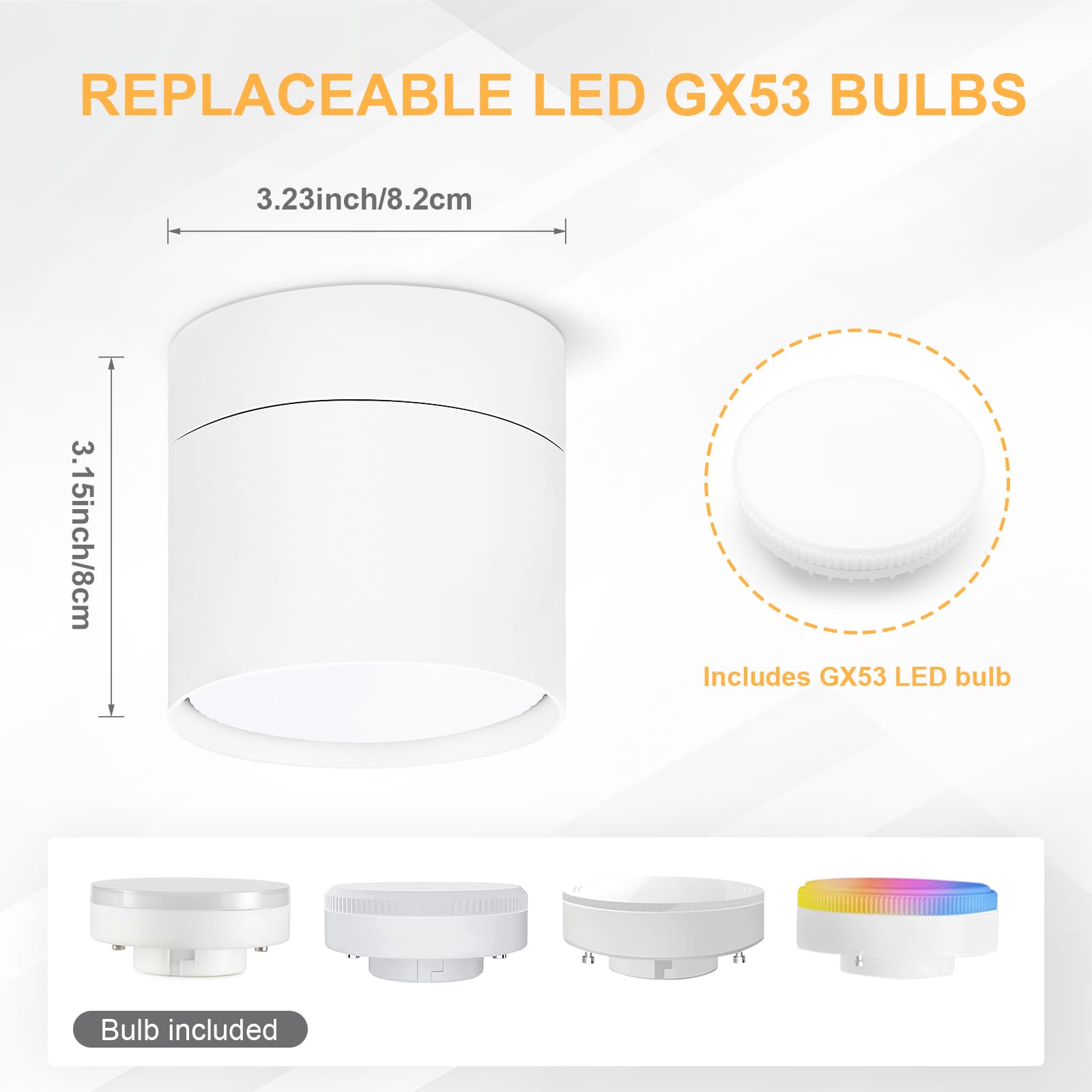 GeyouLux Faretto da soffitto LED Orientabili, 7W 800LM Faretti LED Soffitto Interno 350°+90°, Alluminio, Lampadina LED GX53 Incluso, 3000K/4500K/6500K Faretto LED Interno Bianco 1 Pezzo