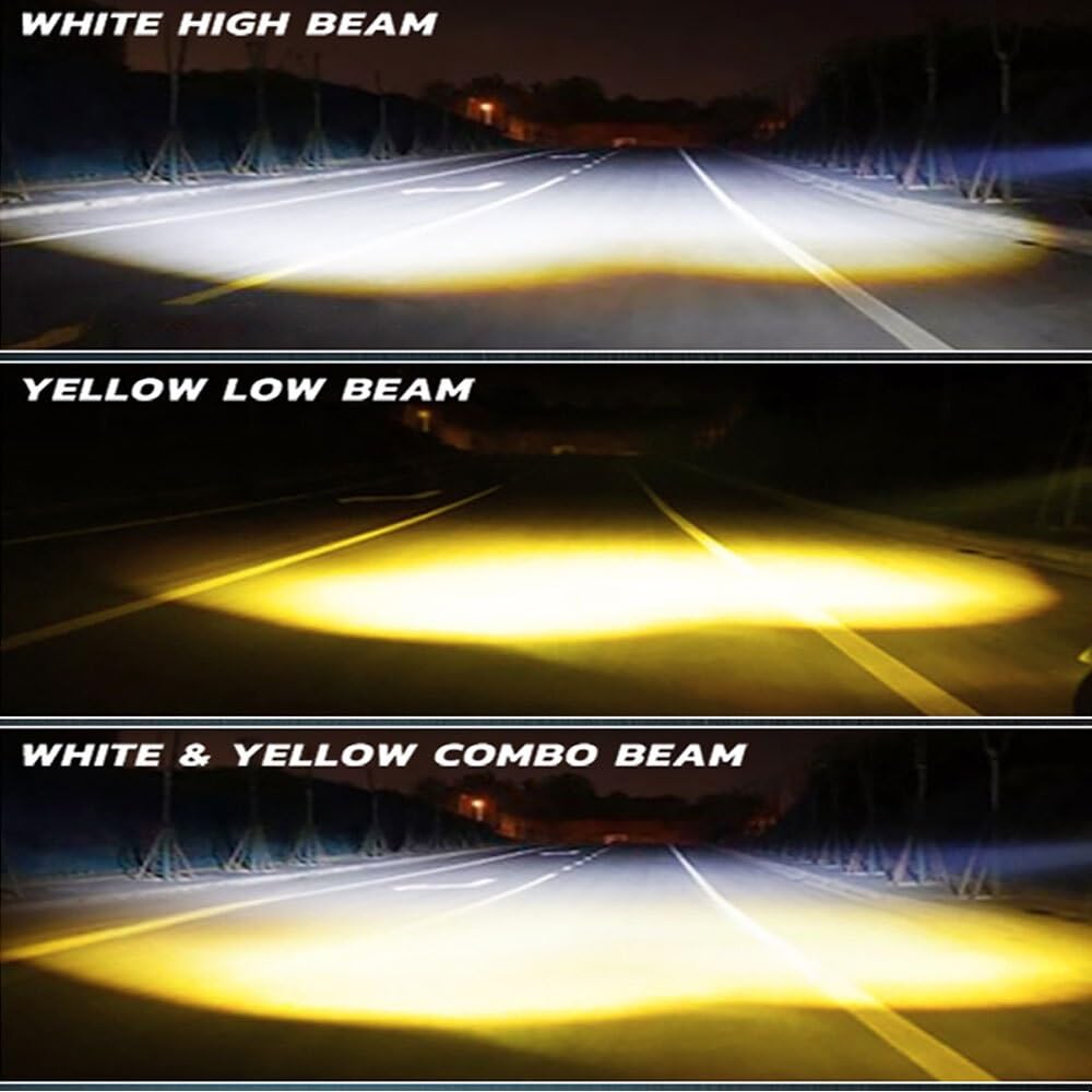 Fari Super Luminosi Faretti A LED Per Moto Proiettori Per Fari Per Auto Lampadine Lampada Automatica Lente Per Lampada A Doppio Colore Spot Nebbia Luce Ausiliaria 200W(2 PCS White Yellow)