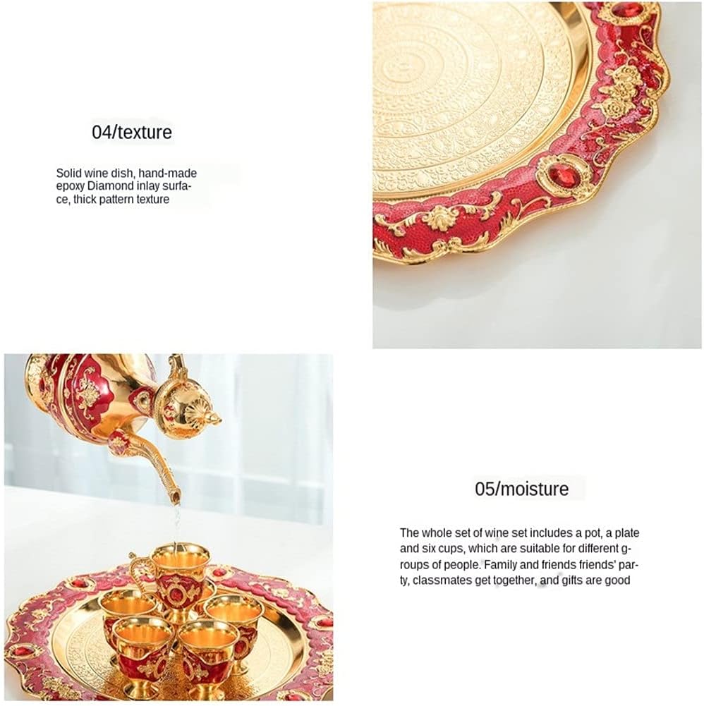 Large-size Wine Set Liquor Tray Court High-End European-Style Antique Generation Zinc Wine Jug Wine Glass (Color : A) (B)