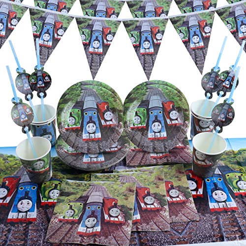 30 Pcs Thomas Anniversaire Vaisselle Kit, Deco Anniversaire Thomas Le Train, Anniversaire Thomas Le Train, Thomas Gobelets En Papier, Thomas Nappe, Serviettes En Papier, Fanion, Paille, Assiette