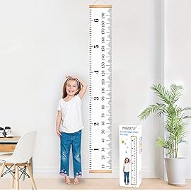 Mibote Baby Growth Height Chart Handing Ruler Wall Decor for Kids, Canvas Removable Height Growth Chart 79 x 7.9 (Black & White)