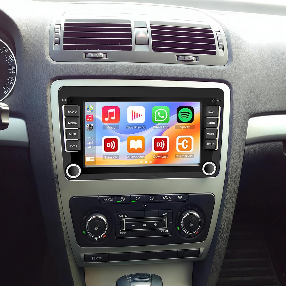 Android 14 2 DIN Radio samochodowe do Skody Octavia 2004-2012 z bezprzewodowym Carplay i Android Auto Radio Double Din 7-calowy ekran dotykowy z nawigacją GPS WiFi Bluetooth RDS radio FM SWC mikrofon