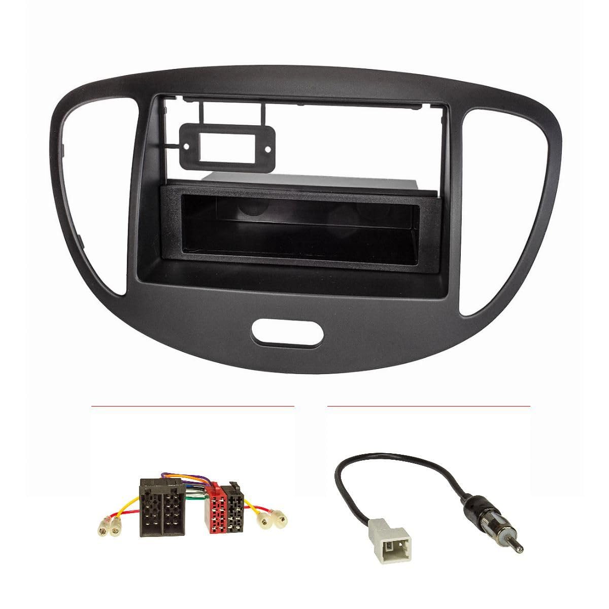 tomzz Audio 2419-005 Doppel DIN 1DIN Radioblende Set kompatibel mit Hyundai i10 Bj.2008-2013 schwarz mit Radioadapter ISO GT5 Antennenadapter DIN