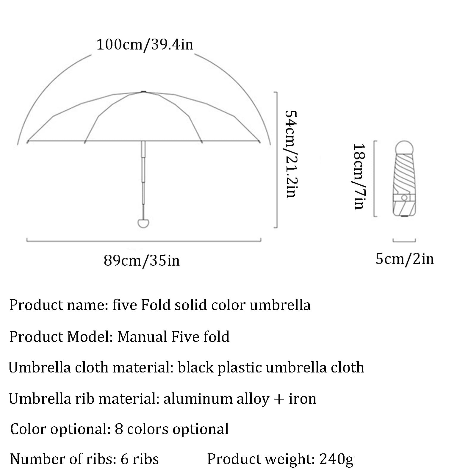 Parasole parasol podróżny, składany parasol wiatroszczelny 6 żeber, 8 kolorów parasol kieszonkowy, parasol ochronny - mały - kompaktowy, lekki, mocny, mini, przenośny(White)