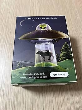 UFO 金属制フィギュア アブダクションされる牛のLEDライトスタンド付き