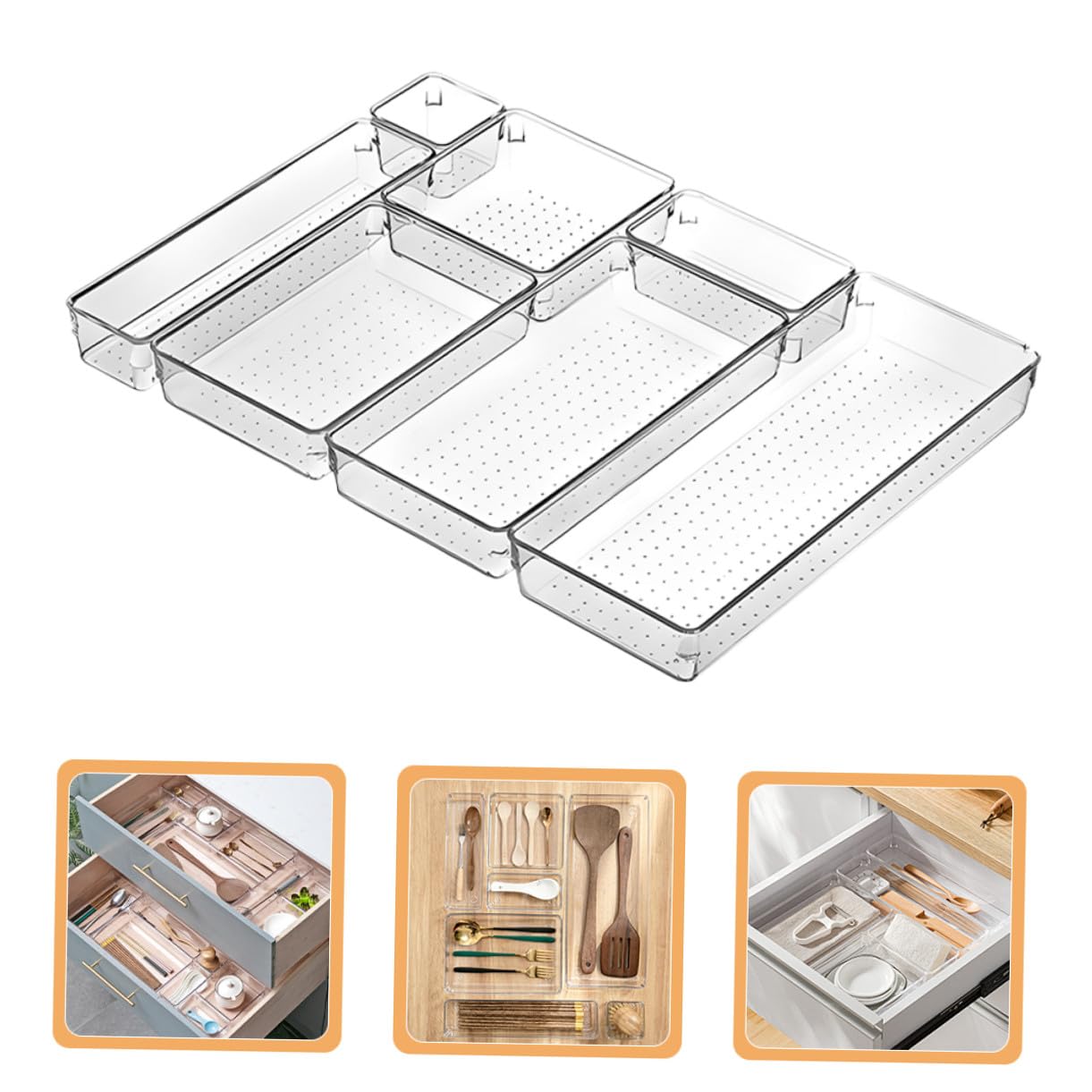 Sewroro Cajas de Almacenamiento Transparentes Bandejas Organizadoras para Maquillaje Joyas y Utensilios de Cocina para Baño y Escritorio