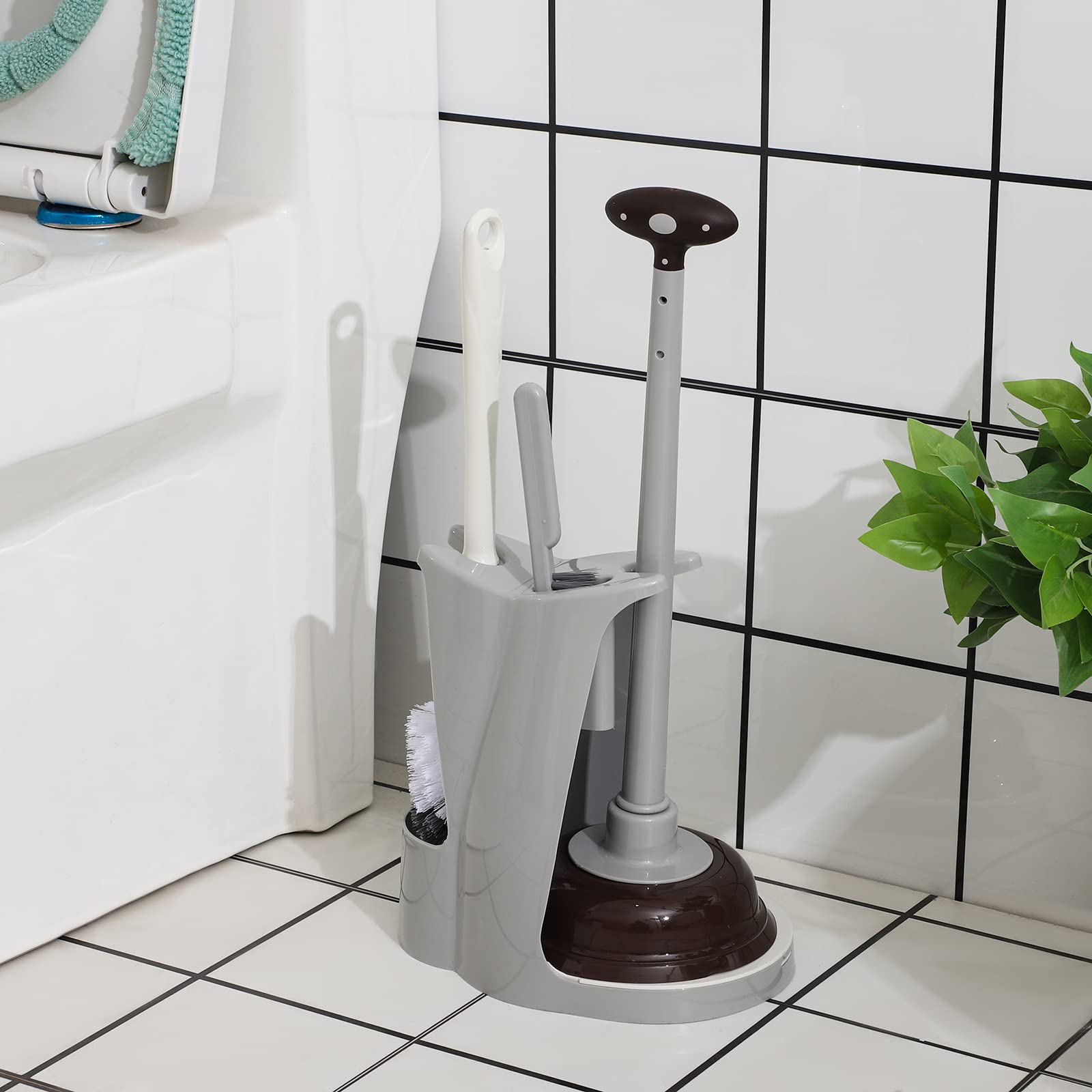 Toilet Plunger and Bowl Brush Combo for Bathroom Cleaning, Grey, 1 Set by Cq acrylic