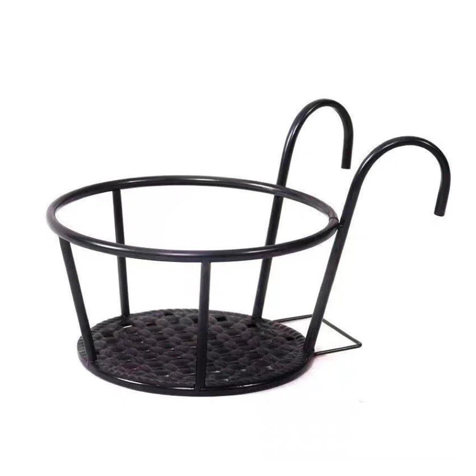 PengWei 1Pc Black/ White Round Flower Rack Iron Art Stand Ornament Plant Garden Hanging Pot Holder Balcony Frame Basket(Black)