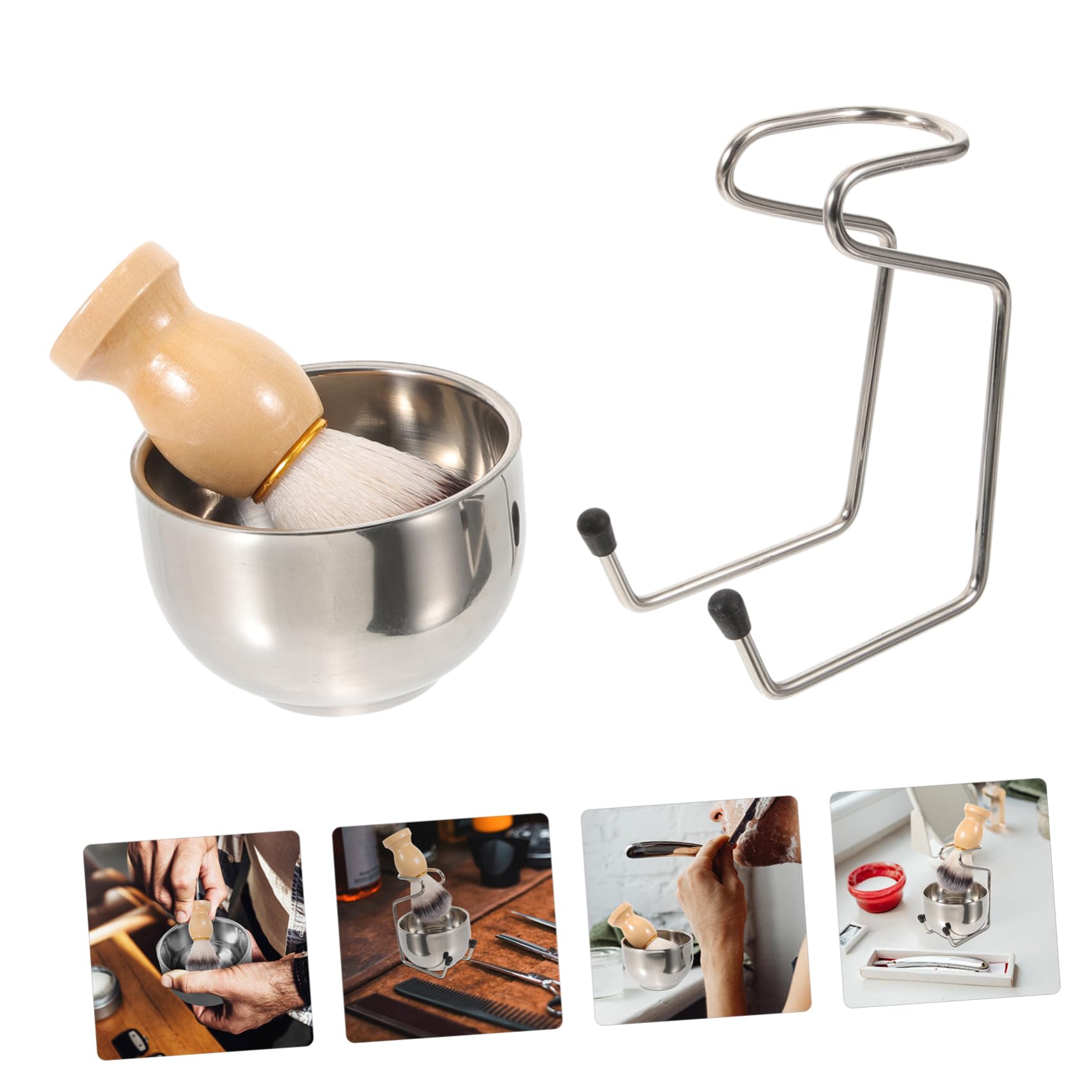 PACKOVE 1 Set Portable Male Shaving Brush Set with Foaming Bowl and Bracket Comfortable Grip Durable Design for Grooming and Beard Care Shaving Accessory for Men