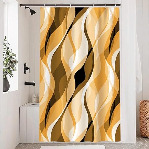 Miniatura 40 de Cortina de ducha gris, juego de cortina de ducha moderna abstracta a rayas negras y grises para baño, cortina de ducha impermeable blanca y gris