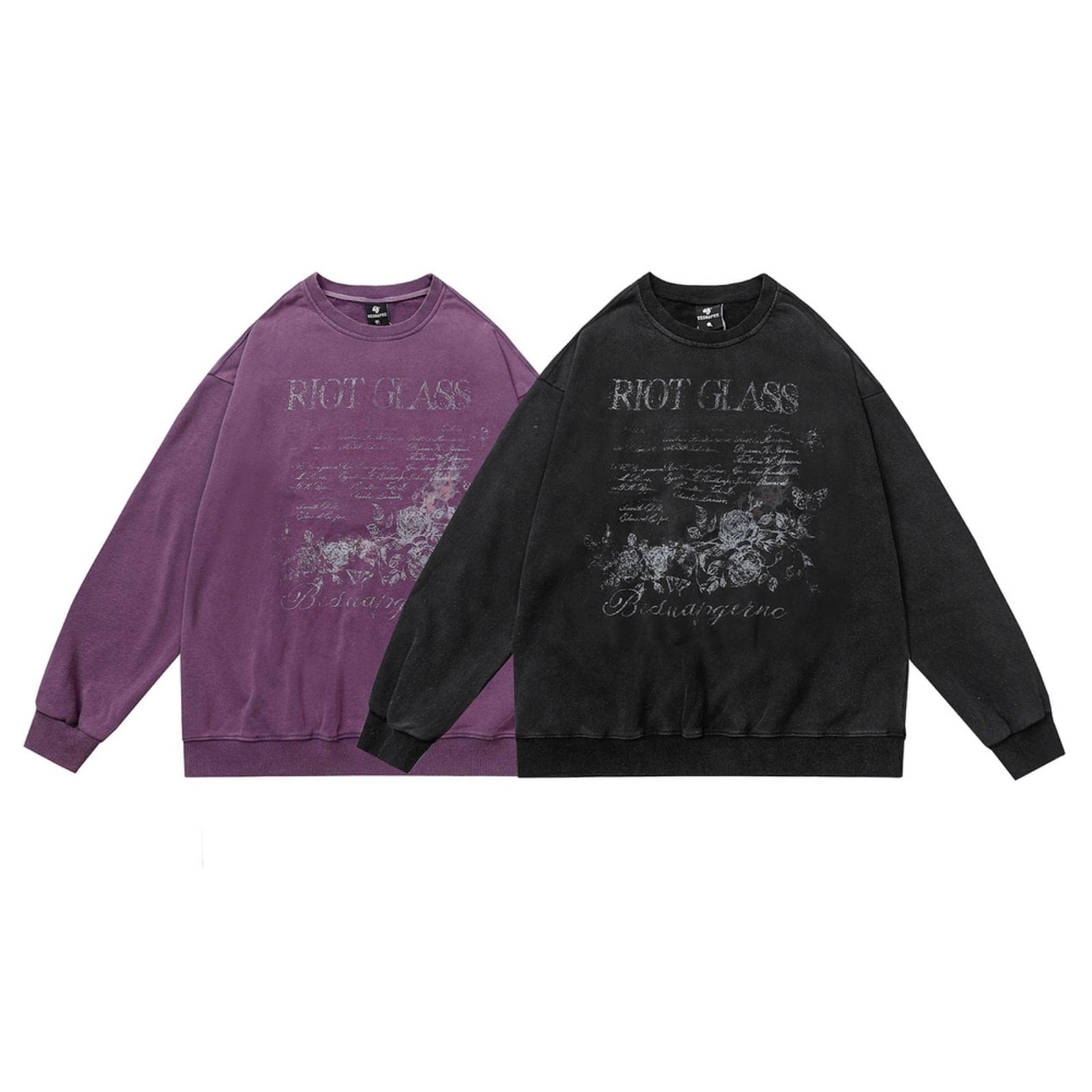Maglietta da uomo vintage Streetwear Hip Hop Retro Fiori Floreali Lettera Stampa Maglione Manica Lunga Harajuku Cotone Distressed Wash Top